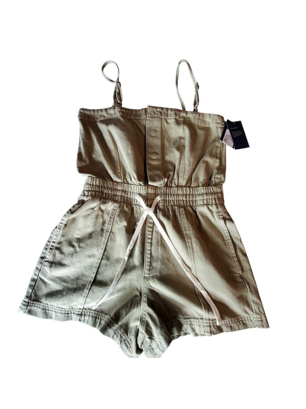 Universal Thread Khaki Adjustable Strap Romper With Elastic Waist & Pockets Sz S